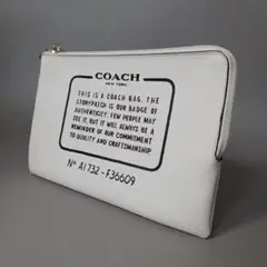 【未使用】COACH コーチ ポーチ ホワイト レザー クラッチバッグ セカンド