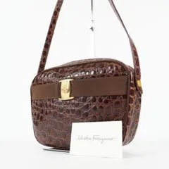 【極美品✨】フェラガモ ショルダーバッグ ヴァラリボン 型押しレザー ブラウン