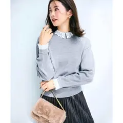 【美品/2024】23区 洗える エンブロイダリーニット グレー 38のサムネイル
