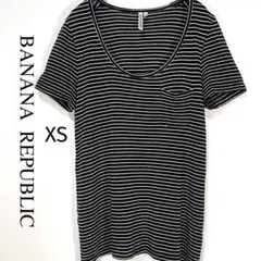 バナナパプリック♡ボーダー半袖Tシャツ XS レーヨン100% 黒×白Uネックのサムネイル