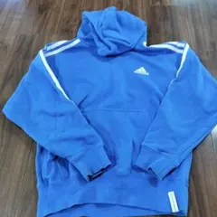 adidas フード付きパーカー 青 3本ライン