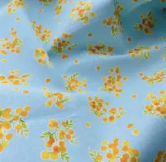 水色ミモザ花柄プリント生地 108×53〜55