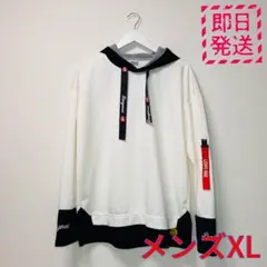 メンズXL フード付きパーカー ホワイト/ブラック ポリエステル100％生地