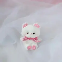 作家 ふわもこくまさん ぬいぐるみ ピンク ギンガムチェック 手乗りサイズ