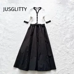 JUSGLITTY 25SS スキッパーニットドッキングワンピース 白 黒 半袖