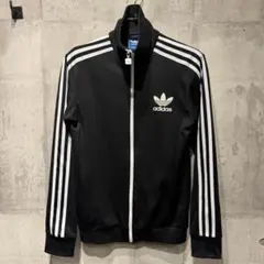 adidas トラックジャケット 黒白 トレフォイル 3ライン ジャージ