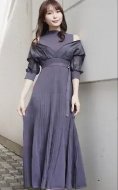 MERCURYDUO 異素材ドッキングフレアロングスリーブニットワンピース