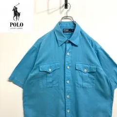 超人気❗️ラルフローレン　ワークシャツ　L 90s刺繍古着希少レア半袖ポケット