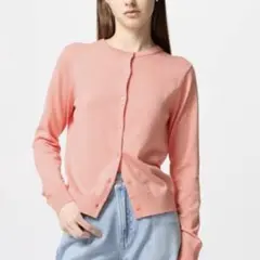 UNIQLO UVカットクルーネックカーディガン ピンク Mサイズ