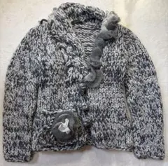 エルマンノシェルヴィーノ　手編み　お花　グレー　ニット　カーディガン　ケーブル