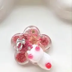 再販△】レジン ヘアゴム ブローチ 花モチーフと猫ちゃん オレンジ◡̈