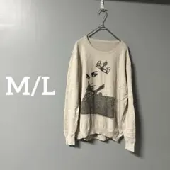 ラインストーン装飾 プリントデザイン 長袖トップス M/L ニット　ビジュー
