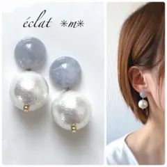 シアーライラック×大きめ　ホワイトコットンパール　ピアス
