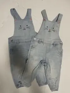 双子ちゃん　2着セットオーバーオール　猫　H&M