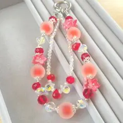 レッドフラワー ビーズ ストラップ