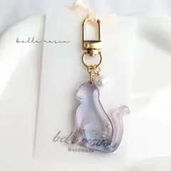 【選べるセット】レジン　宇宙塗り　ねこキーホルダー C