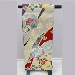 Y★3521★ 振袖用 袋帯 正絹 豪華 シルバー 金糸 結婚式 成人式