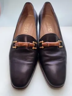 GUCCI グッチ ブラック レザー バンブー　　パンプス 中ヒール