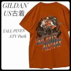 GILDAN US古着 ATV PARK レース プリント Tシャツ オレンジ