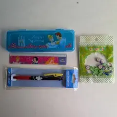 【ディズニー文具３点１組】ボールペン/消しゴム/定規（未使用品/おまけ付）