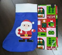 IKEAのクリスマスショッピングバッグ【新品】とサンタ袋　くつした　青のサムネイル