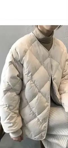 レディース ダウンコート 中綿キルティング ダウンジャケット ノーカラー