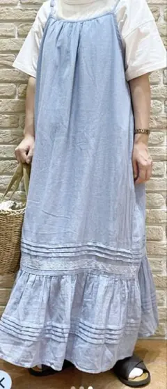 サマンサモスモス　メッシュ柄キャミワンピース　ベージュ　ロングワンピース