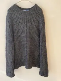 ポロラルフローレン　ダークグレー リブ編みニット　肉厚　L
