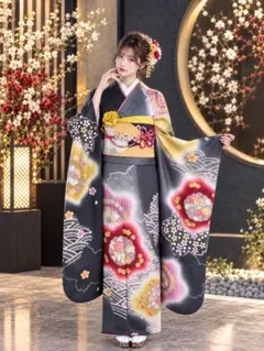 ⭐️振袖フルセット　正絹振袖　袋帯　成人式　グレー系濃淡