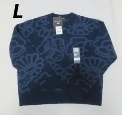 ラムクルーネックセーター　マリメッコ　ユニクロ　ネイビーL