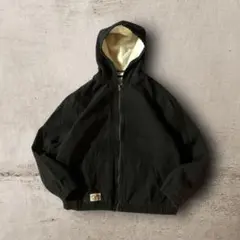 vintageダック地アクティブジャケット裏ボアフリース短丈フーディブラックXL