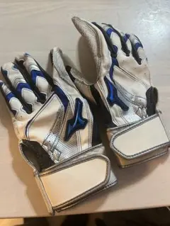 ［ジュニアサイズJM］Mizuno バッティング用手袋 ホワイト/ブルー