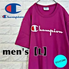 y456【Champion】プリントTシャツ【メンズL】マゼンダ