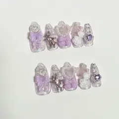 ネイルチップ　ゴテゴテ　紫　平成女児　量産型　フレンチガーリー　現品　ゴスロリ