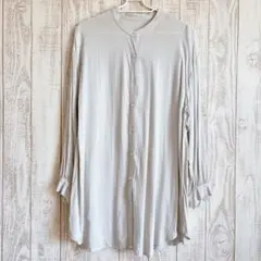 【美品】グローバルワーク　バンドカラー ロングシャツ グレー F 体型カバー
