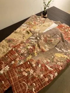 高島屋　振袖 花柄 鶴模様 ベージュ 茶色