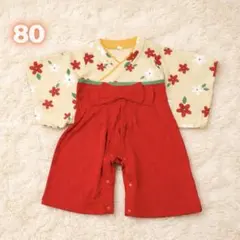 ベビー 袴ロンパース 80 赤 花柄 女の子 初節句 お食い初め