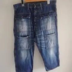 ダ*イ様 カーゴショートパンツ デニムブルー 6ポケット股下46㎝30インチのサムネイル