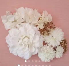 白ダリアに白のピンポンマムと紫陽花にゴールド小枝の髪飾り