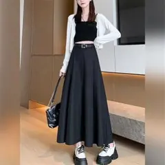 フレアスカート ロングスカート ベルト スカート ロング丈 ロングフレアfs15