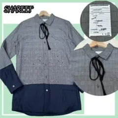 ✨美品✨SHAREEF 異素材切替チェック柄シャツ 長袖 ネイビー系 3 L