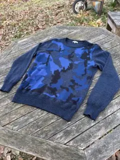 ネイビー×ブルー グラデーション迷彩ニット M相当 美品