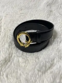 TRUSSARDI イタリア製 ゴールド　レザーベルト ブラック ヴィンテージ