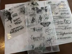 【匿名配送】クリアスタンプ3点セット　妖精　蝶　英字