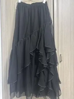 PAGE BOYフリル付きブラックロングスカート