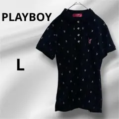 【PLAYBOYプレイボーイ】 半袖ポロシャツ 総柄 レディース✨Lサイズのサムネイル