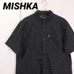 【古着】ミシカ 半袖 コットンシャツ ボタンダウン マイクロパターン 顔文字 黒のサムネイル