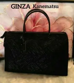 美品 銀座かねまつ ボストン風エナメルバック かばん ブラックのサムネイル