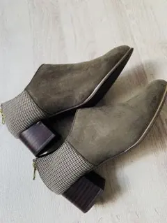 ほぼ未使用♡ オリエンタルトラフィック　S オリーブ✖️チェック　ブーティ　春