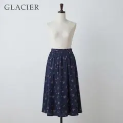 GLACIER 花柄 フレアロングスカート ネイビー L
